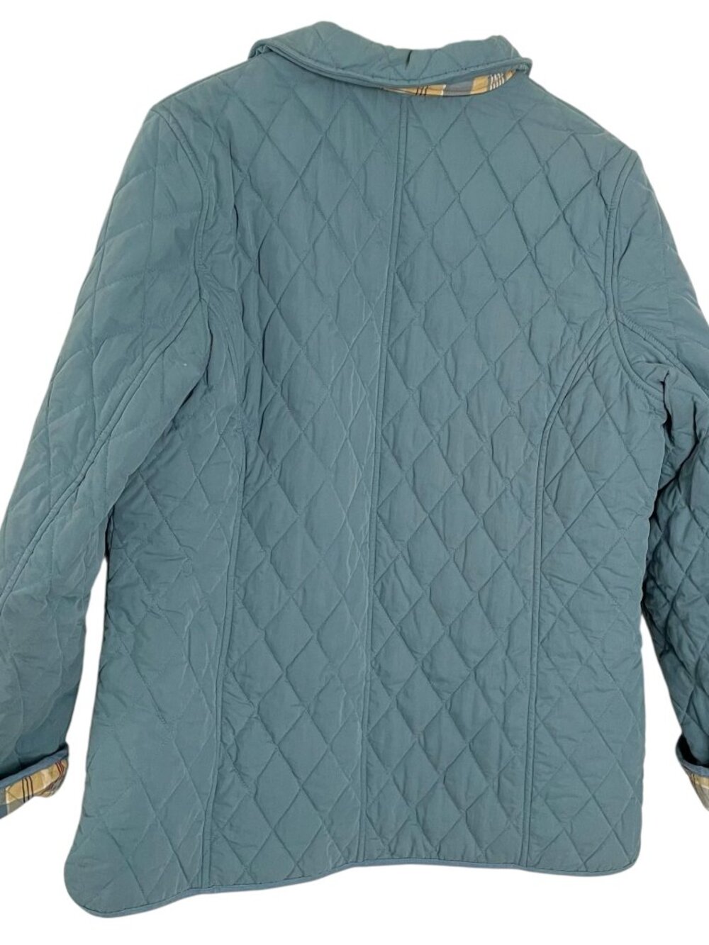 Vintage LL Bean Quilted Barn Chore Coat Large L Blue W/ Plaid Lining Jacket - Picture 3 of 6